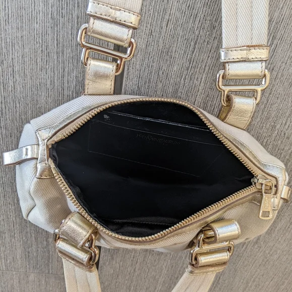 YSL: Metallic Mini Boston Kahala Canvas Leather Tote Shoulder Bag - Picture 9 of 16